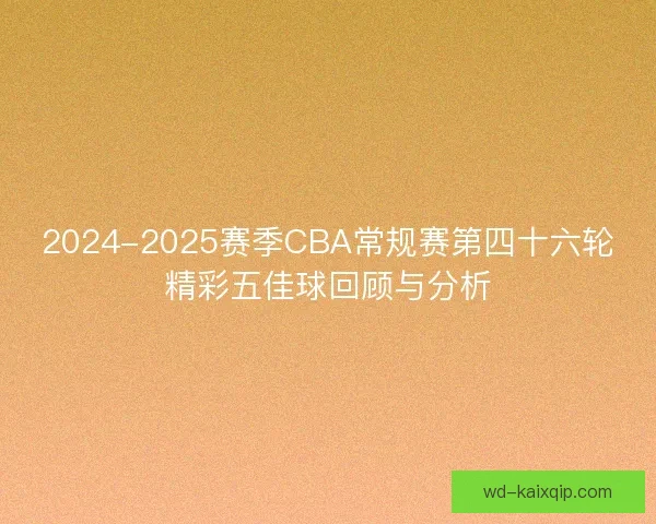 2024-2025赛季CBA常规赛第四十六轮精彩五佳球回顾与分析